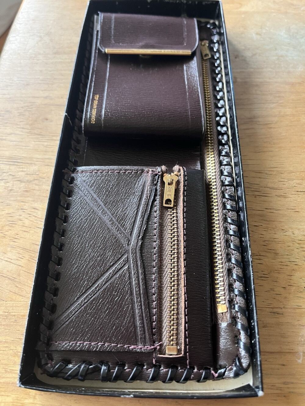 Vintage Sears Men’s Top Grain Cowhide Wallet Set NOS Original Box Brown